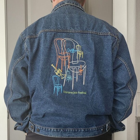 Vintage Monterey Jazz Festival Denim Jacket XL Embroidered Paradise Point - Picture 1 of 10